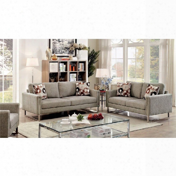 Furniture Of America Kamen Chenille Fabric 2 Piece Sofa Set In Pewter