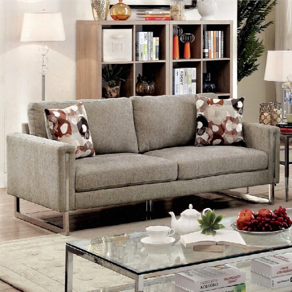 Furniture Of America Kamen Chenille Fabric Sofa In Pewter