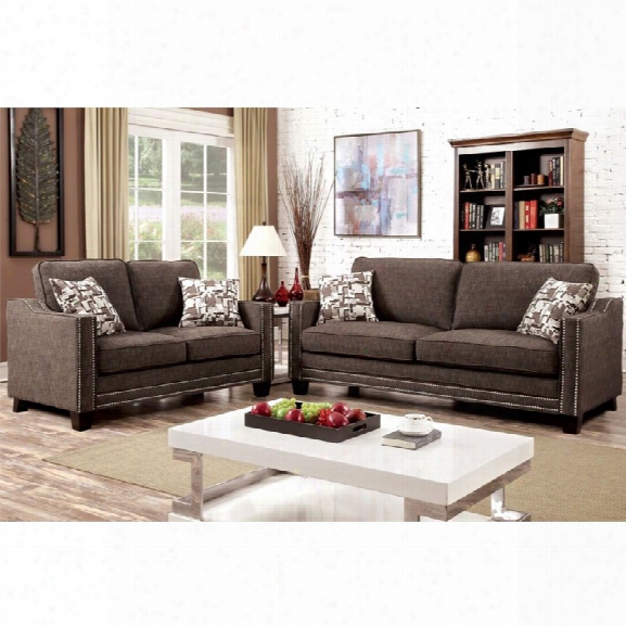 Furniture Of America Landrum 3 Piece Nailhead Sofa Set In Brown