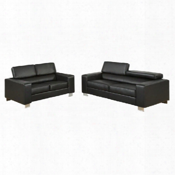Furniture Of America Loewen 2 Piece Bonded Leather Sofa Set In Black