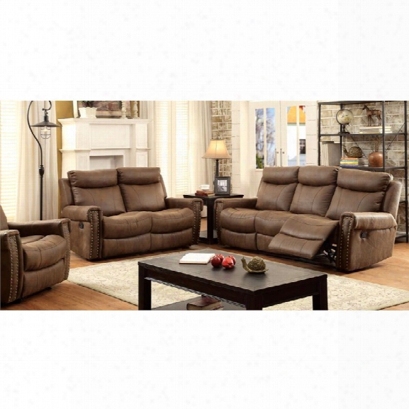 Furniture Of America Malm 3 Piece Reclining Fabric Sofa Set In Brown