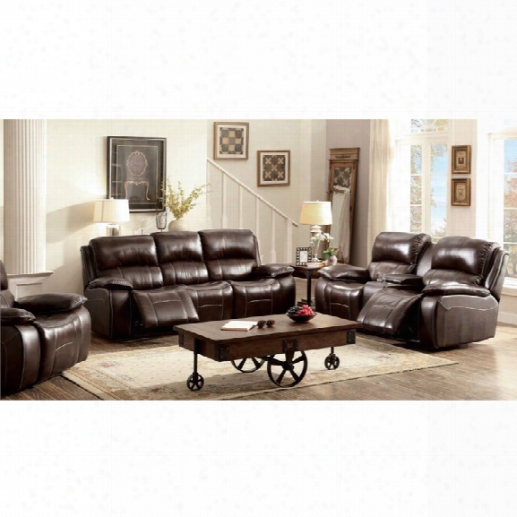 Furniture Of America Marta Top Grain Leather Recliner Sofa Set