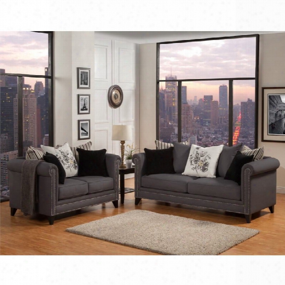 Furniture Of America Philson 2 Piece Upholstered Sofa Set In Dark Ash
