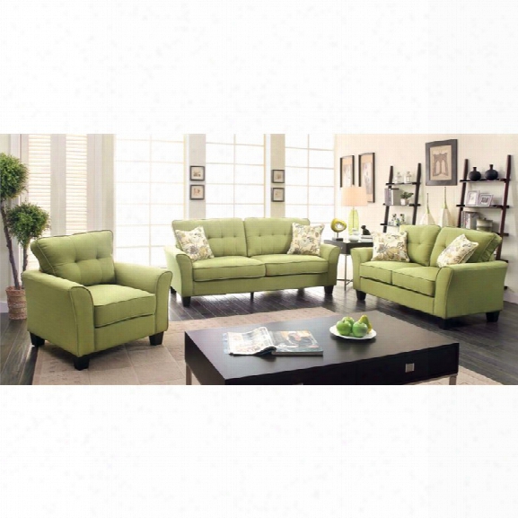 Furniture Of America Pryor 3 Piece Tufted Sofa Set In Green