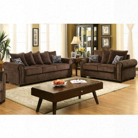 Furniture Of America Roxana 2 Piece Chenille Fabric Sofa Set In Brown