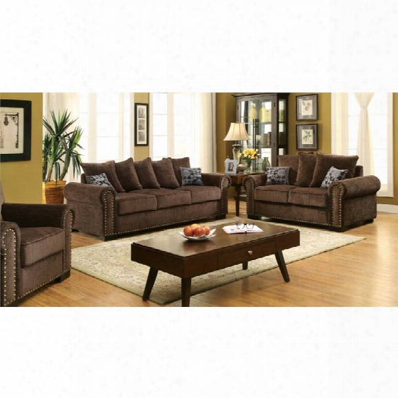 Furniture Of America Roxana 3 Piece Chenille Fabric Sofa Set In Brown