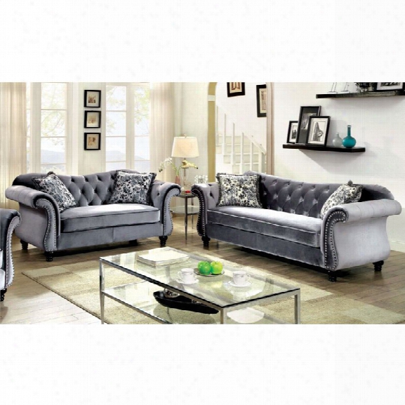 Furniture Of America Sharon 2 Piece Tufted Sofa Set In Gray