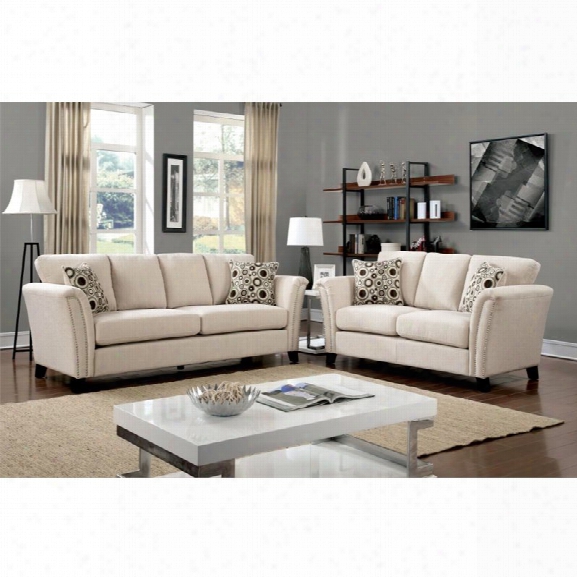 Furniture Of America Shirley Fabric 3 Piece Sofa Set In Ivory