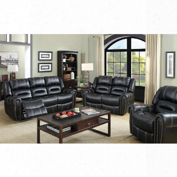 Furniture Of America Stinson 2 Piece Leatherette Reclining Sofa Set In Black