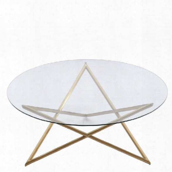 Maklaine Round Glass Top Coffee Table In Brushed Gold