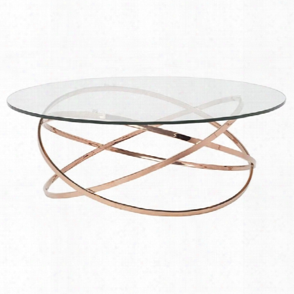 Nuevo Corel Round Glass Top Metal Coffee Table In Rose Gold