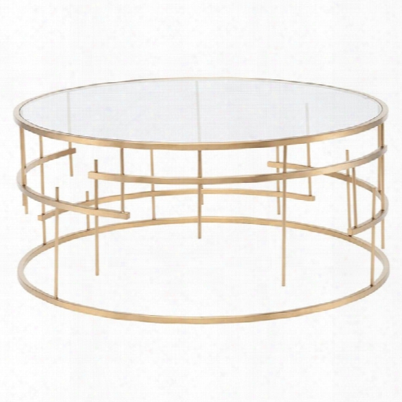 Nuevo Tiffany Round Glass Top Metal Coffee Table In Gold