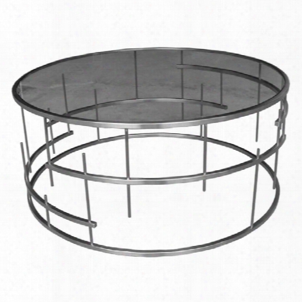 Nuevo Tiffany Round Glass Top Metal Coffee Table In Silver