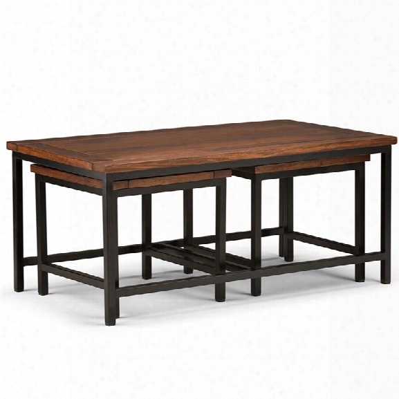 Simpli Home Kyler 3 Piece Coffee Table In Dark Cognac Brown