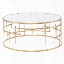 Nuevo Tiffany Round Glass Top Metal Coffee Table in Gold