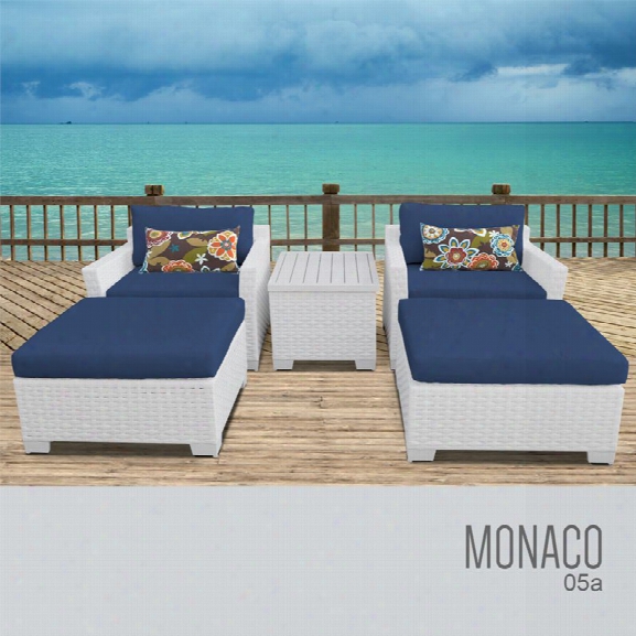 Tkc Monaco 5 Piece Patio Wicker Conversation Set In Blue