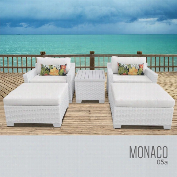 Tkc Monaco 5 Piece Patio Wicker Conversation Set In Pure