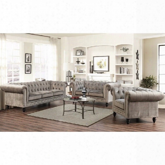 Abbyson Living 3 Piece Velvet Sofa Set In Gray