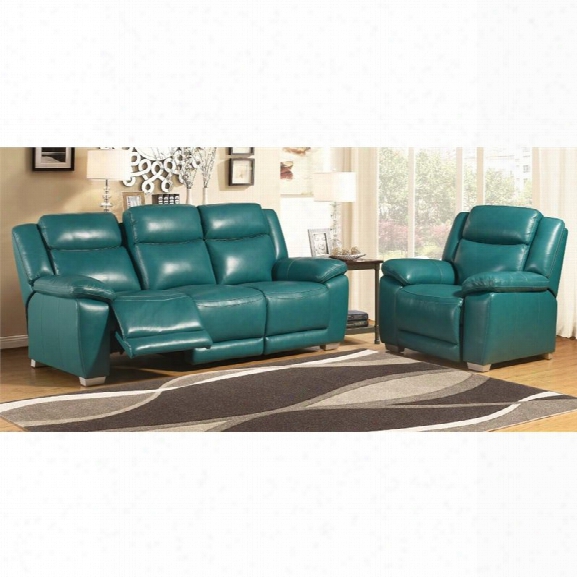 Abbyson Living Graham 2 Piece Leather Reclining Sofa Set In Turquoise