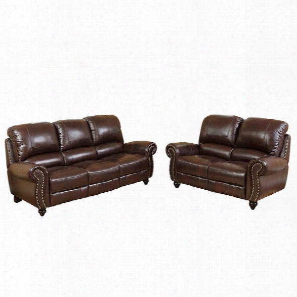 Abbyson Living Herzina 2 Piece Leather Pushback Reclining Sofa Set