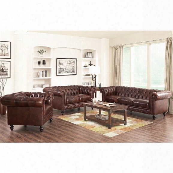 Abbyson Living Leather 3 Piece Sofa Set In Brown