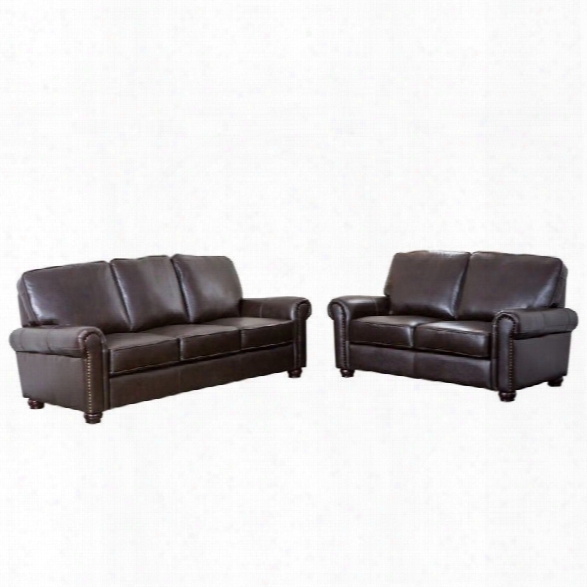 Abbyson Living London 2 Piece Leather Sofa Set In Dark Truffle