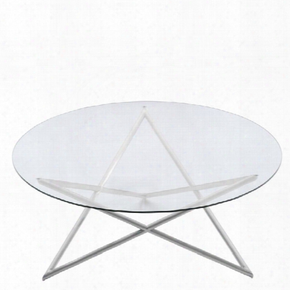 Armen Living Crest Round Glass Top Coffee Table In Brushed Steel