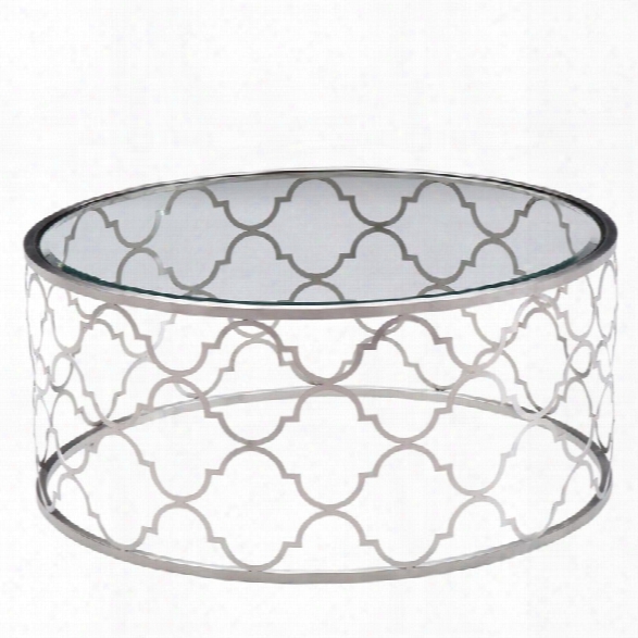 Armen Living Florence Round Glass Top Coffee Table In Brushed Silver
