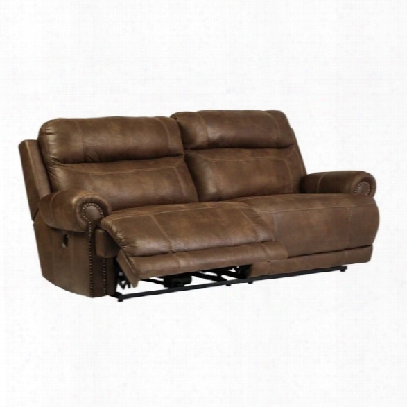 Ashley Austere 2 Seat Faux Leather Power Reclining Sofa In Brown