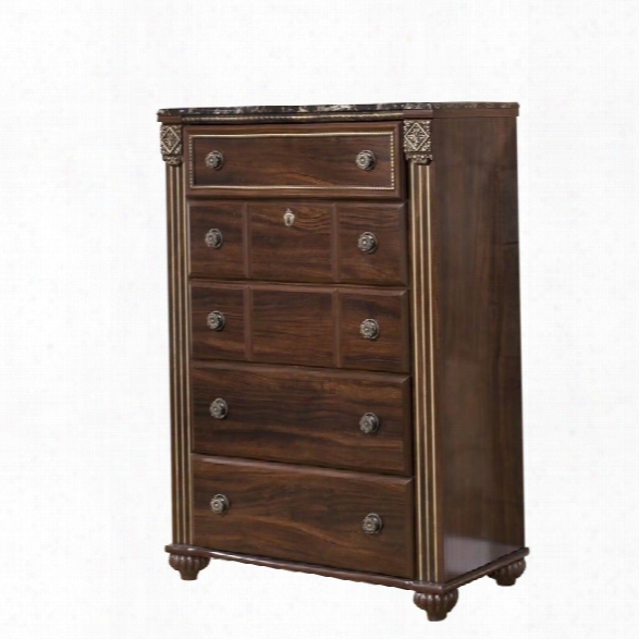 Ashley Gabriela 5 Drawer Wood Chest In Brown