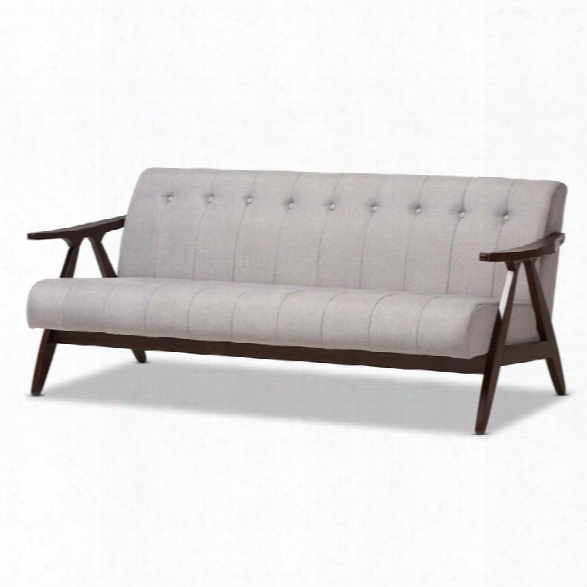 Baxton Studio Enya Fabric Sofa In Gray And Walnut