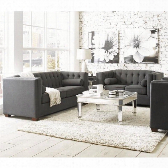 Coaster Cairns 2 Piece Fabric Sofa Set In Charcoal