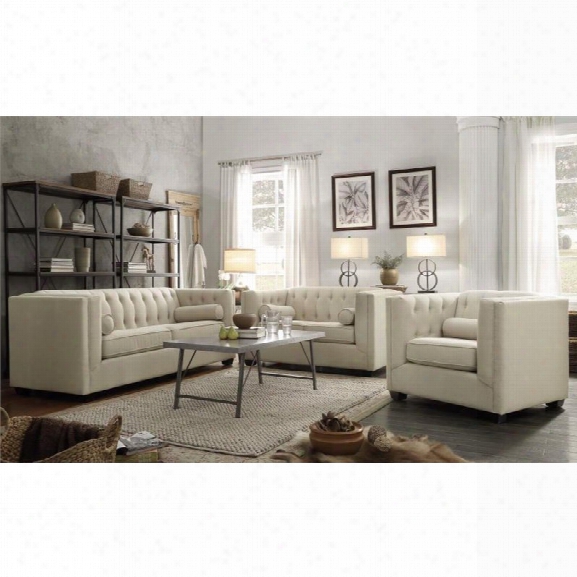 Coaster Cairns 3 Piece Upholstered Sofa Set In Oatmeal