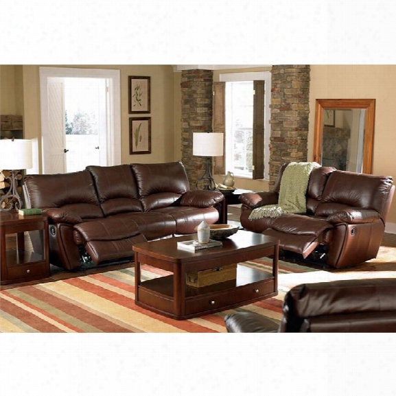 Coaster Clifford 2 Piece Leather Reclining Sofa Set In Brown