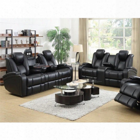 Coaster Delange 2 Piece Faux Leather Reclining Sofa Set In Black