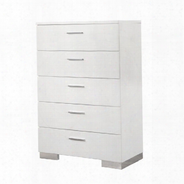 Coaster Felicity 5 Drawer Chest In High Gloss White