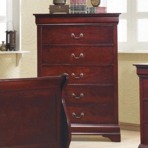 Coaster Louis Philippe Five Drawer Chest In Rich Cherry