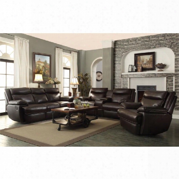 Coaster Macpherson 3 Piece Leather Reclining Sofa Set In Brown