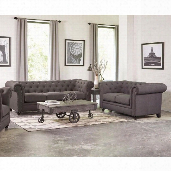 Coaster Roy 2 Piece Button Tufted Sofa Set In Gray