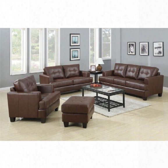 Coaster Samuel 3 Piece Faux Leather Stationary Sofa Set In Dark Brown