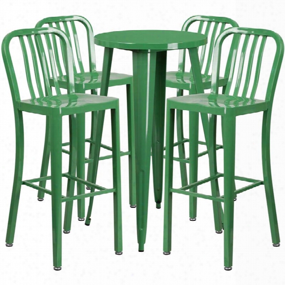 Flash Furniture 5 Piece 24 Round Metal Patio Pub Set In Green