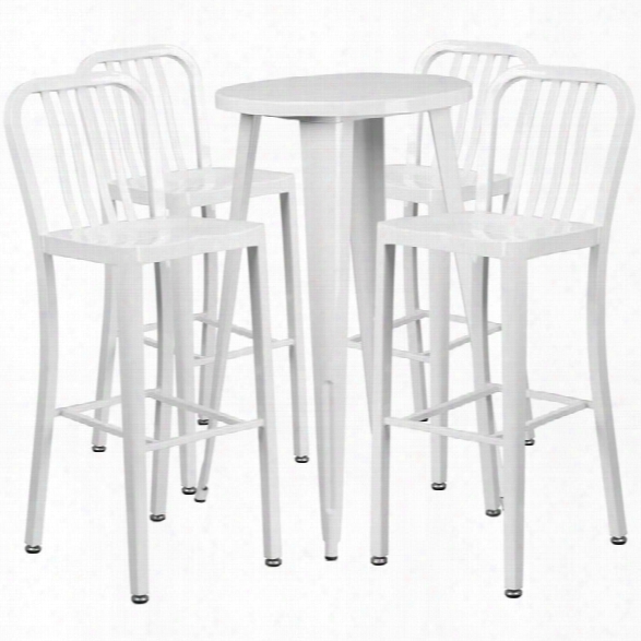 Flash Furniture 5 Piece 24 Round Metal Patio Pub Set In White