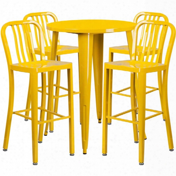 Flash Furniture 5 Piece 30 Round Metal Patio Pub Set In Yellow