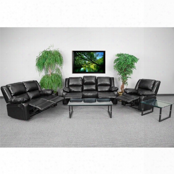Flash Furniture Harmony 3 Piece Leather Reclining Sofa Set In Black