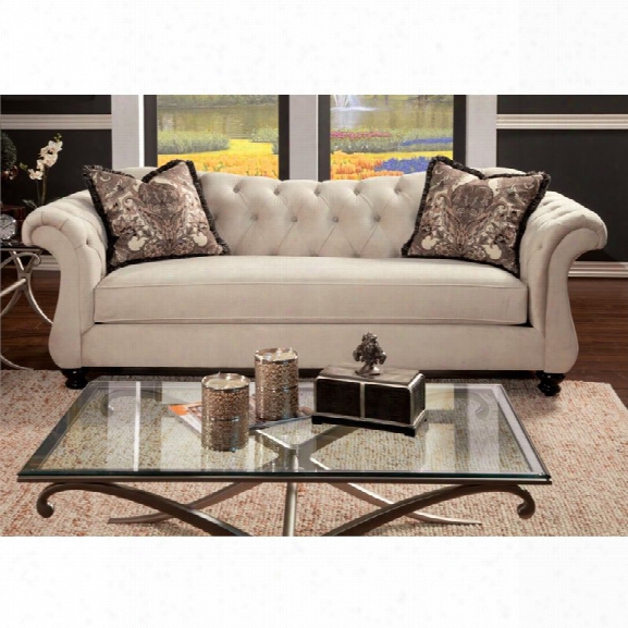 Furniture Of America Dupre Fabric Sofa In Ivory