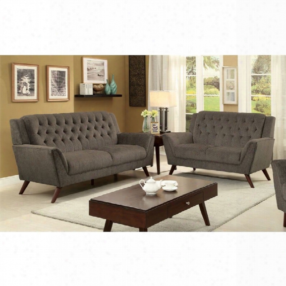 Furniture Of America Graham 2 Piece Tufted Chenille Sofa Set In Gray