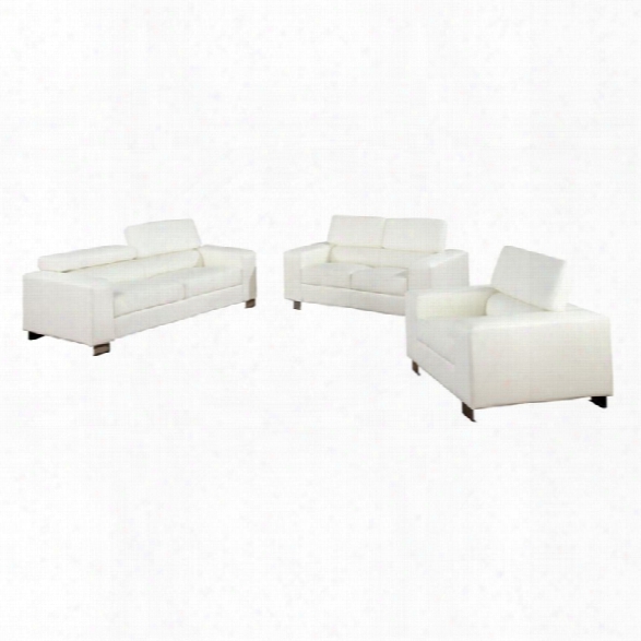 Furniture Of America Loewen 3 Piece Bonded Leather Sofa Set In White