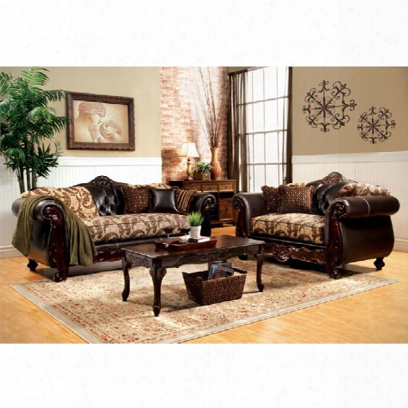 Furniture Of America Mora 2 Piece Sofa Set In Beige And Espresso