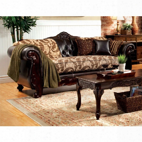 Furniture Of America Mora Fabric And Leather Sofa In Espresso