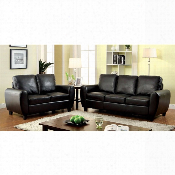 Furniture Of America Parvi 2 Piece Leatherette Sofa Set In Black